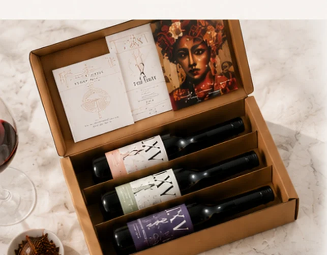 The Perfumed Garden book box open, revealing three LXV wines, spice blends and a tasting guide