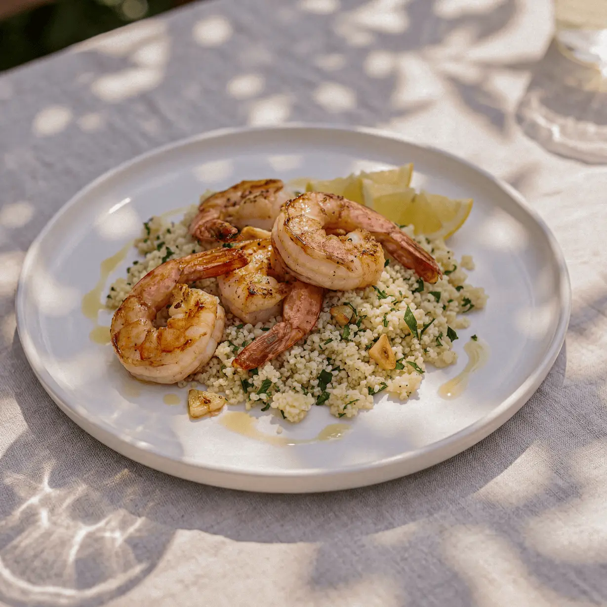 Pan-Seared Shrimp over Herbed Couscous with Songs of Marrakech Spice