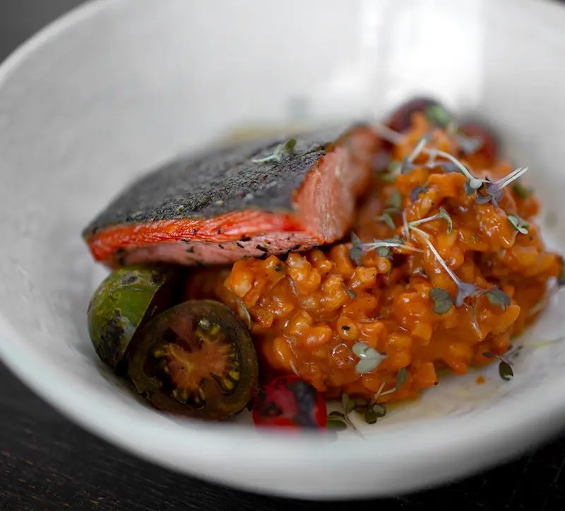 Smolder Notes: Tomato Risotto with Pan Seared Salmon