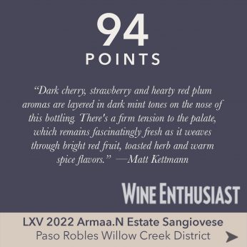 94 point from Wine Enthusiast on the LXV 2022 Sangiovese